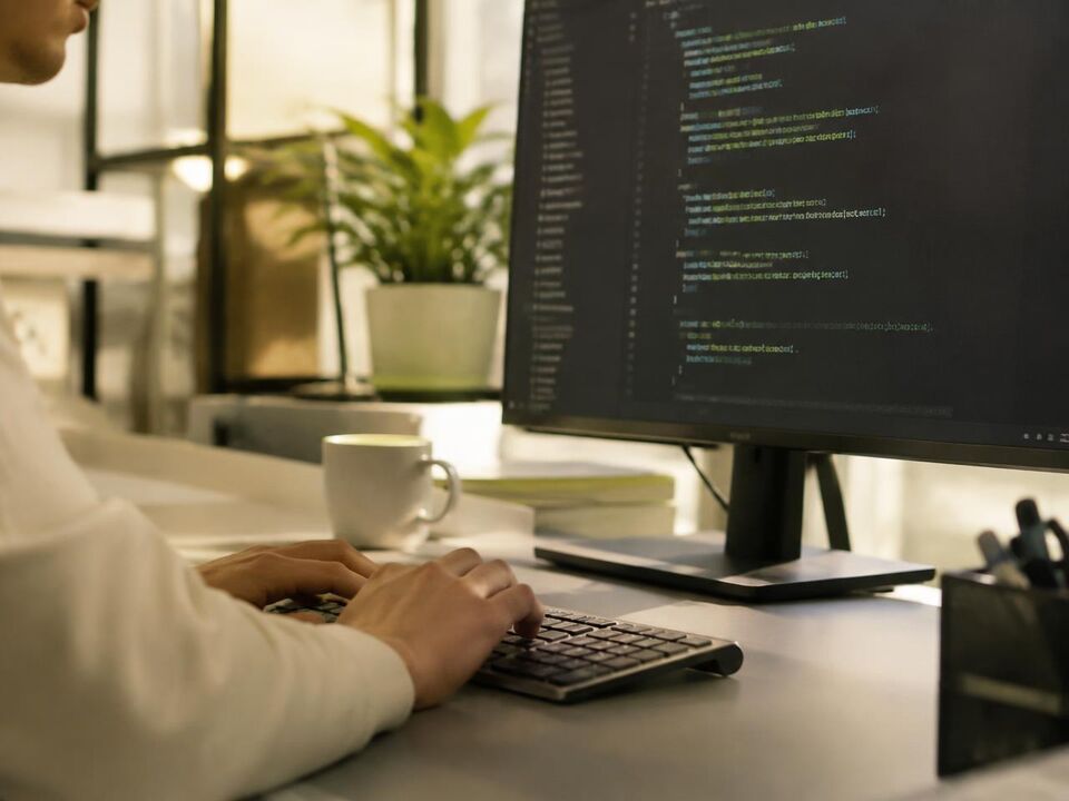 Code displayed on a monitor while a developer types